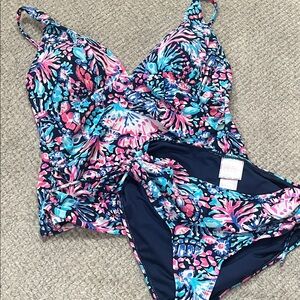 Navy Floral Pink & Blue Women’s Tankini Swim Set
